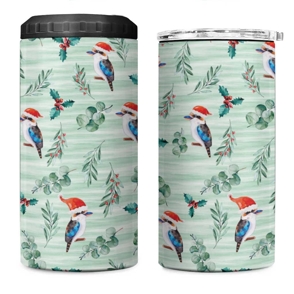 Australia Christmas 4 in 1 Can Cooler Tumbler Aussie Kookaburra Watercolor Seamless Style - Aussie Hoodie