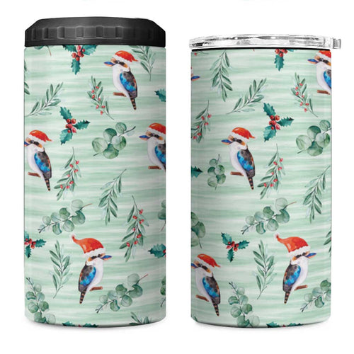 Australia Christmas 4 in 1 Can Cooler Tumbler Aussie Kookaburra Watercolor Seamless Style - Aussie Hoodie