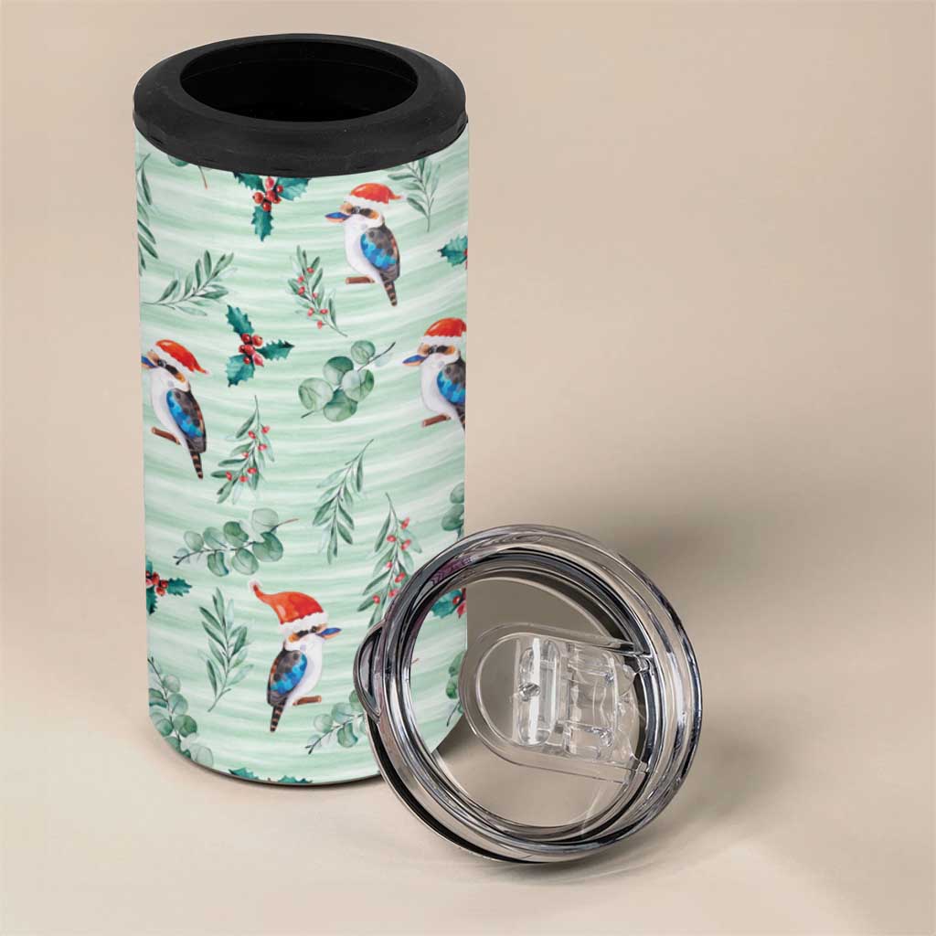 Australia Christmas 4 in 1 Can Cooler Tumbler Aussie Kookaburra Watercolor Seamless Style - Aussie Hoodie