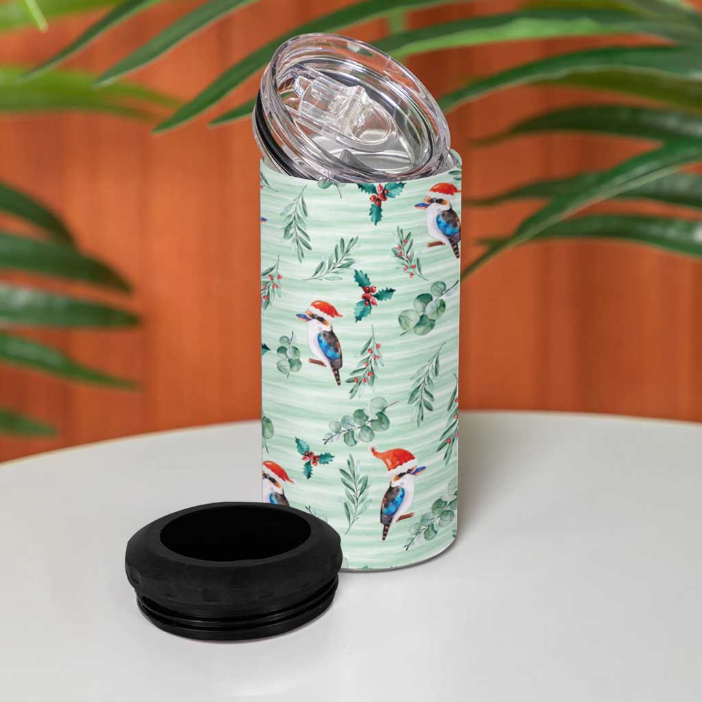 Australia Christmas 4 in 1 Can Cooler Tumbler Aussie Kookaburra Watercolor Seamless Style - Aussie Hoodie