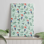 Australia Christmas Canvas Wall Art Aussie Kookaburra Watercolor Seamless Style - Aussie Hoodie