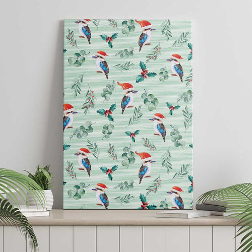 Australia Christmas Canvas Wall Art Aussie Kookaburra Watercolor Seamless Style - Aussie Hoodie
