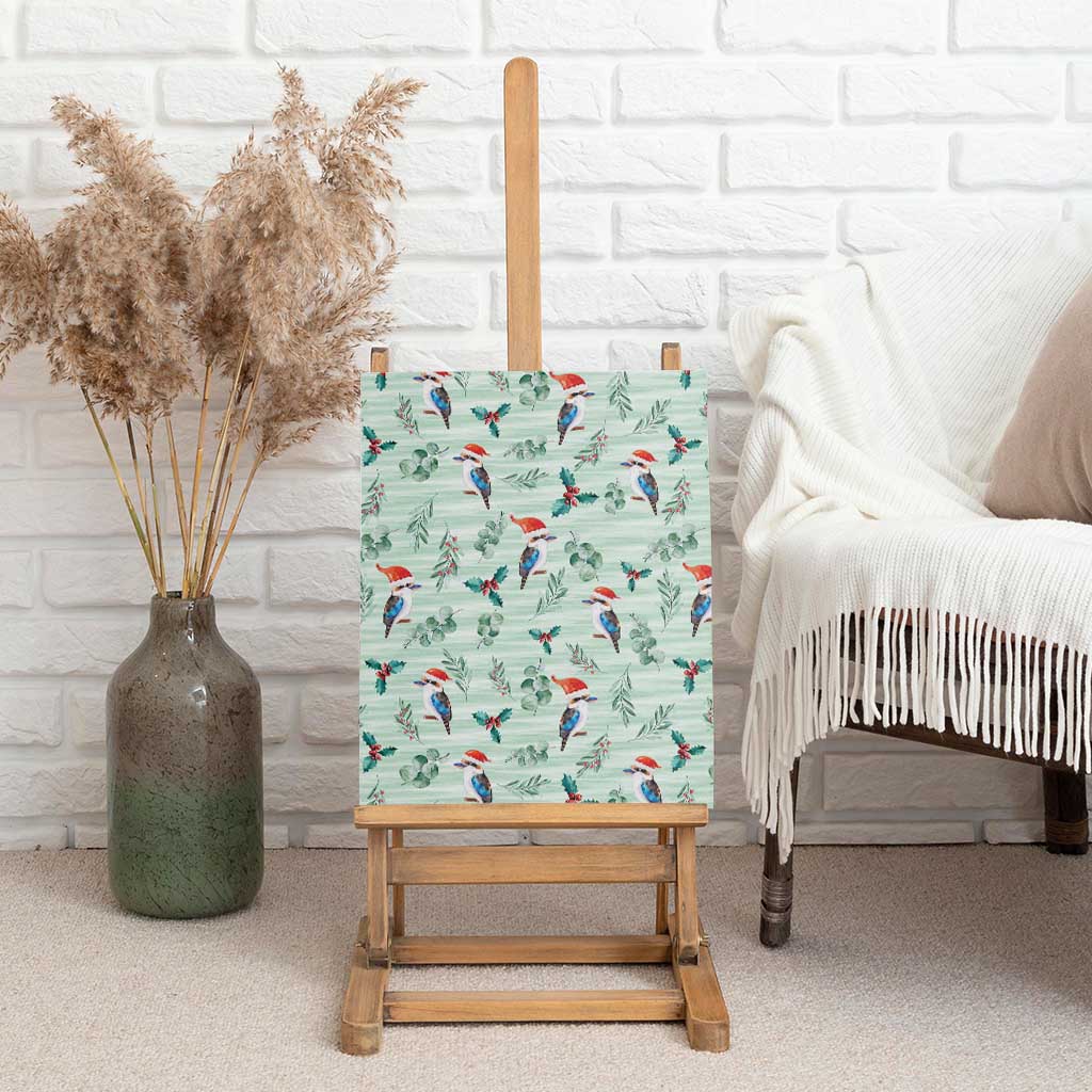 Australia Christmas Canvas Wall Art Aussie Kookaburra Watercolor Seamless Style - Aussie Hoodie