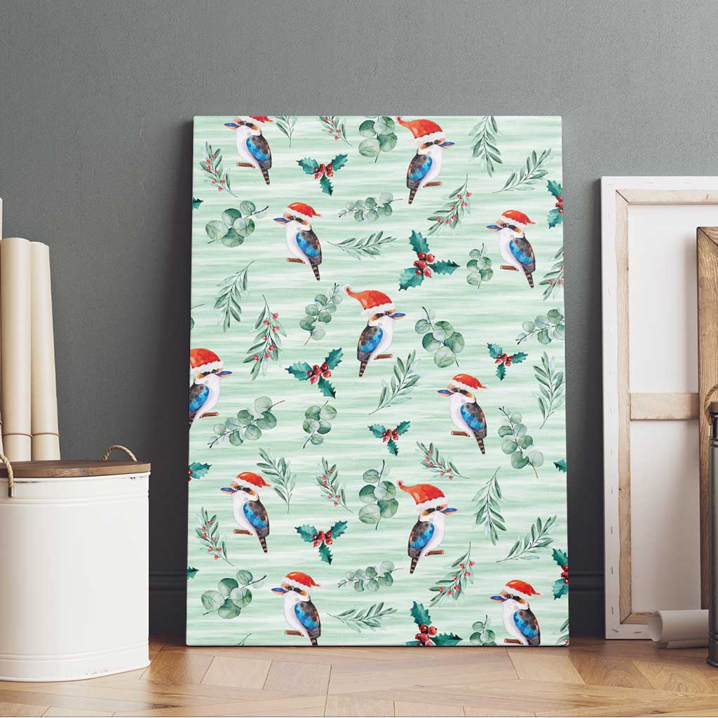 Australia Christmas Canvas Wall Art Aussie Kookaburra Watercolor Seamless Style - Aussie Hoodie