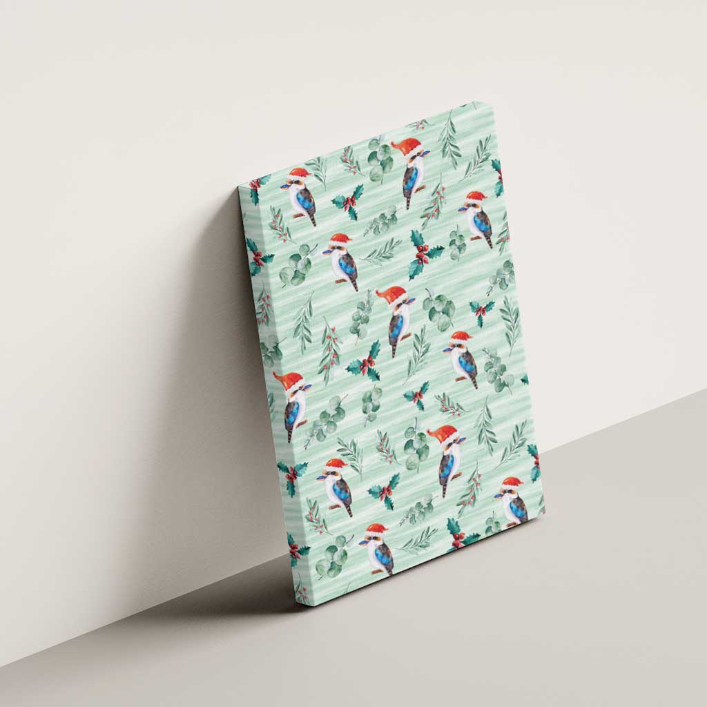 Australia Christmas Canvas Wall Art Aussie Kookaburra Watercolor Seamless Style - Aussie Hoodie