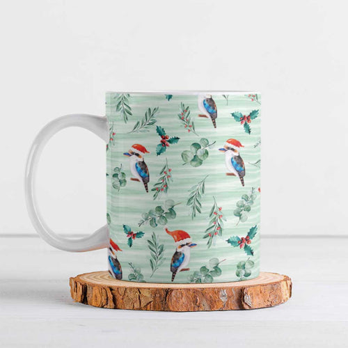 Australia Christmas Ceramic Mug Aussie Kookaburra Watercolor Seamless Style - Aussie Hoodie