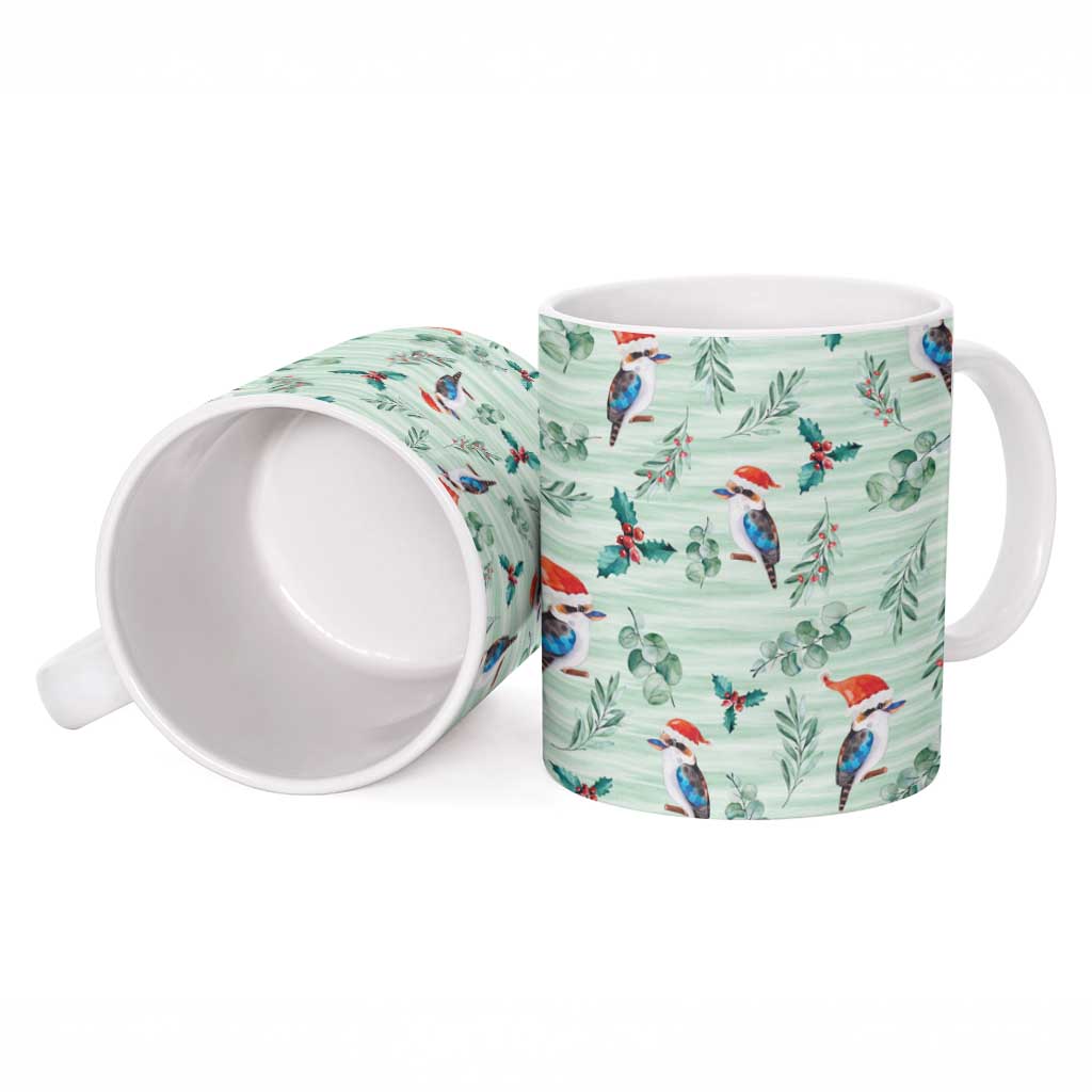 Australia Christmas Ceramic Mug Aussie Kookaburra Watercolor Seamless Style - Aussie Hoodie