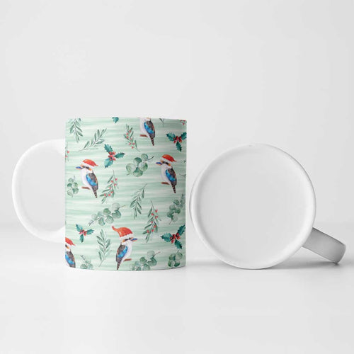Australia Christmas Ceramic Mug Aussie Kookaburra Watercolor Seamless Style - Aussie Hoodie