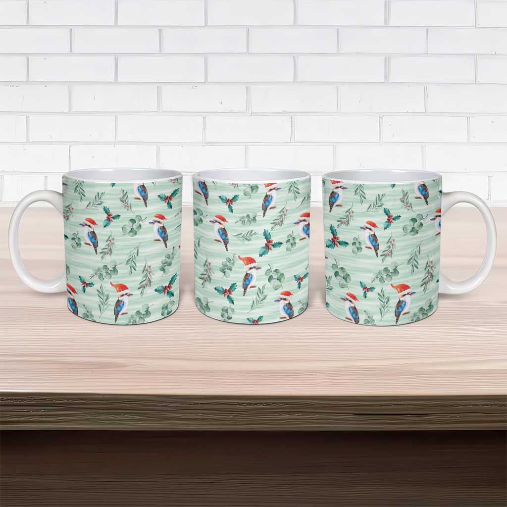 Australia Christmas Ceramic Mug Aussie Kookaburra Watercolor Seamless Style - Aussie Hoodie
