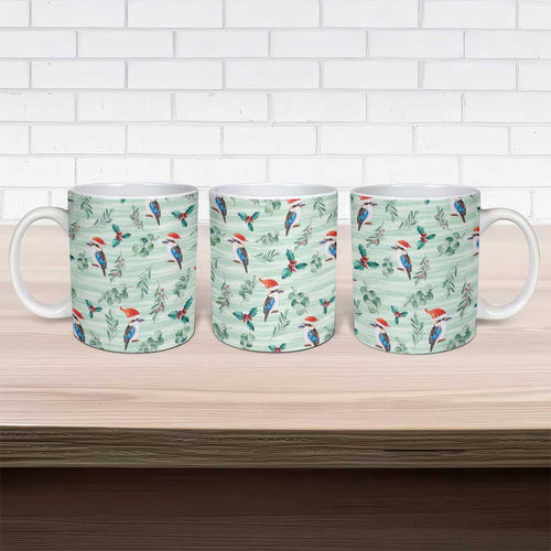 Australia Christmas Ceramic Mug Aussie Kookaburra Watercolor Seamless Style - Aussie Hoodie