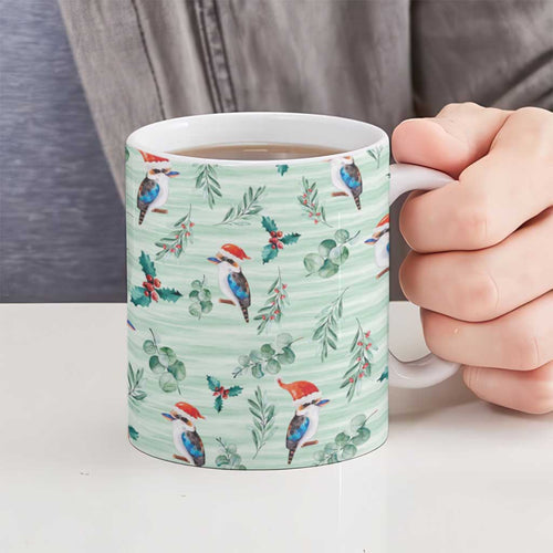 Australia Christmas Ceramic Mug Aussie Kookaburra Watercolor Seamless Style - Aussie Hoodie