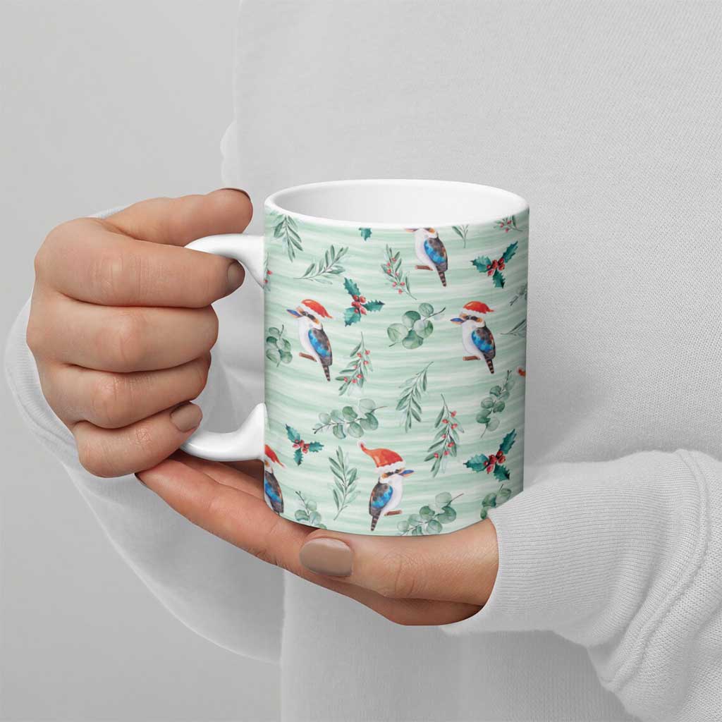 Australia Christmas Ceramic Mug Aussie Kookaburra Watercolor Seamless Style - Aussie Hoodie