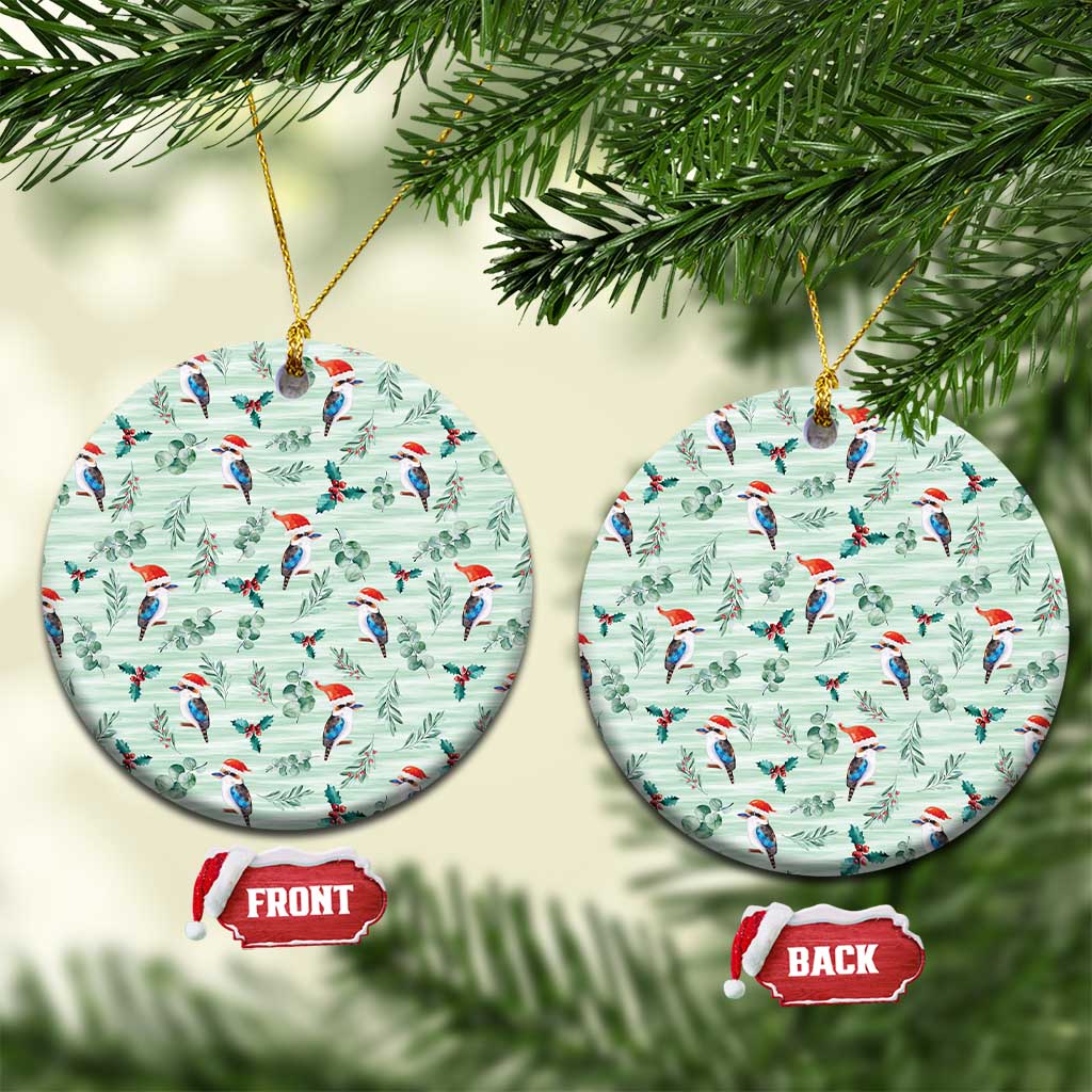 Australia Christmas Ceramic Ornament Aussie Kookaburra Watercolor Seamless Style - Aussie Hoodie