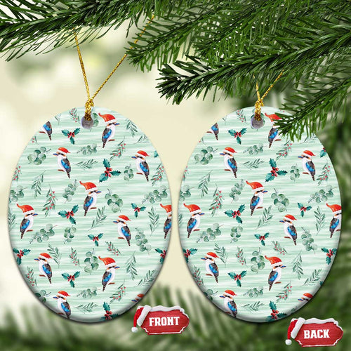 Australia Christmas Ceramic Ornament Aussie Kookaburra Watercolor Seamless Style - Aussie Hoodie