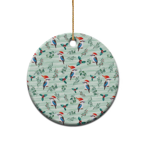 Australia Christmas Ceramic Ornament Aussie Kookaburra Watercolor Seamless Style - Aussie Hoodie