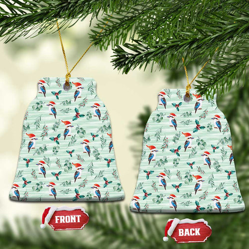 Australia Christmas Ceramic Ornament Aussie Kookaburra Watercolor Seamless Style - Aussie Hoodie