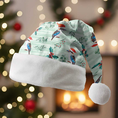 Australia Christmas Santa Hat Aussie Kookaburra Watercolor Seamless Style - Aussie Hoodie