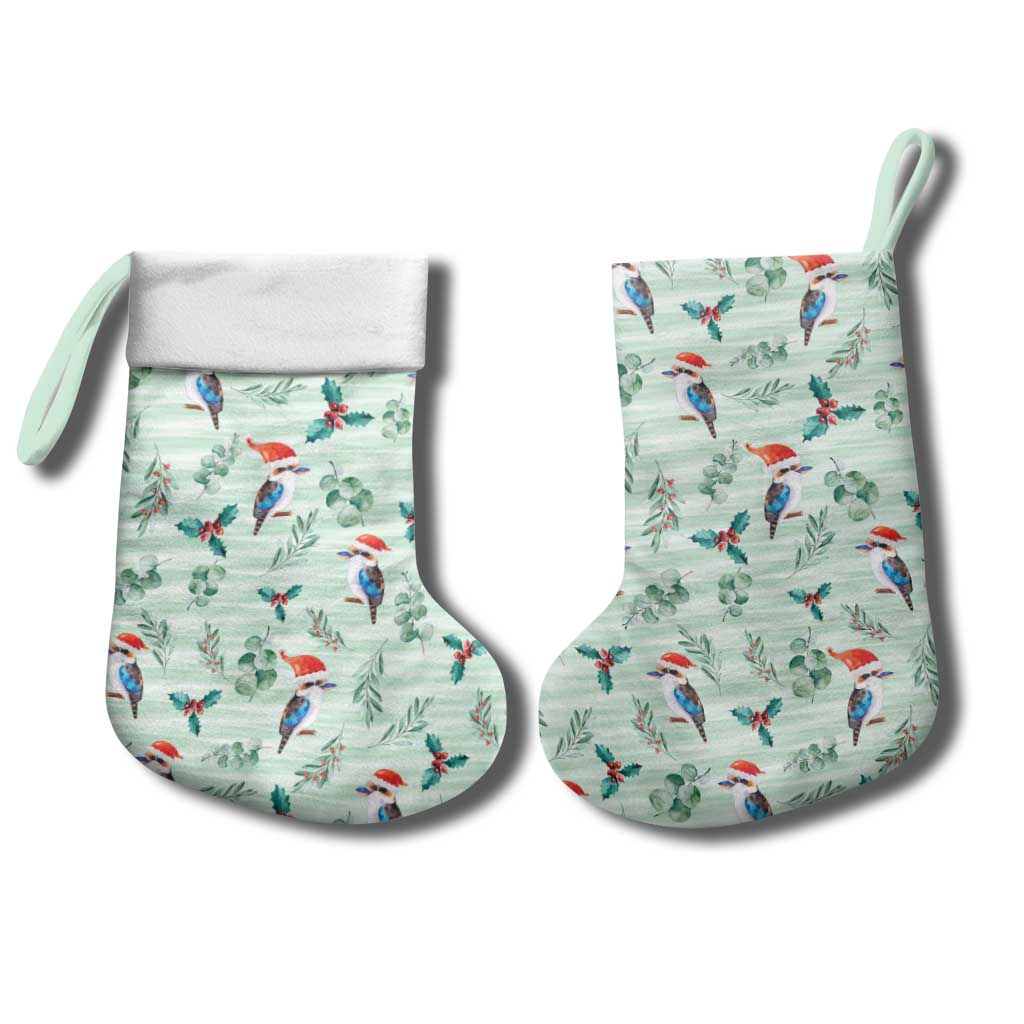 Australia Christmas Stocking Aussie Kookaburra Watercolor Seamless Style - Aussie Hoodie