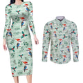 Australia Christmas Couples Matching Long Sleeve Bodycon Dress and Long Sleeve Button Shirt Aussie Kookaburra Watercolor Seamless Style - Aussie Hoodie