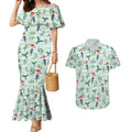 Australia Christmas Couples Matching Mermaid Dress and Hawaiian Shirt Aussie Kookaburra Watercolor Seamless Style - Aussie Hoodie