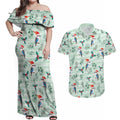 Australia Christmas Couples Matching Off Shoulder Maxi Dress and Hawaiian Shirt Aussie Kookaburra Watercolor Seamless Style - Aussie Hoodie