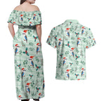 Australia Christmas Couples Matching Off Shoulder Maxi Dress and Hawaiian Shirt Aussie Kookaburra Watercolor Seamless Style - Aussie Hoodie