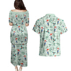 Australia Christmas Couples Matching Puletasi and Hawaiian Shirt Aussie Kookaburra Watercolor Seamless Style - Aussie Hoodie