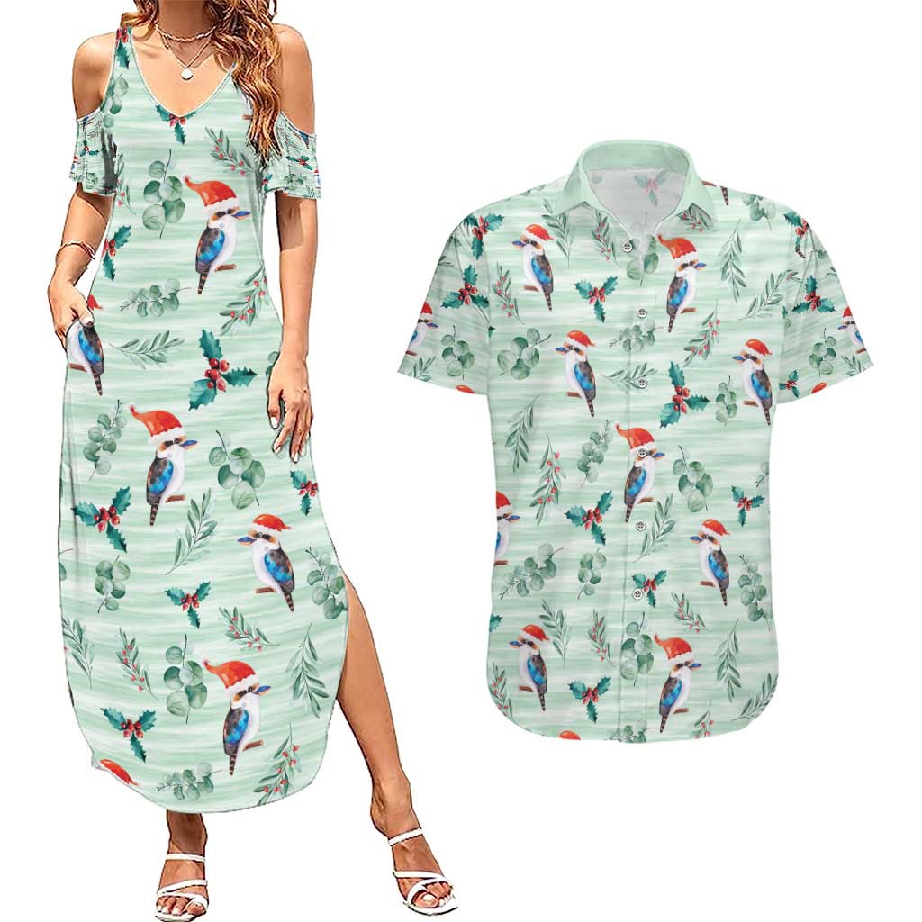 Australia Christmas Couples Matching Summer Maxi Dress and Hawaiian Shirt Aussie Kookaburra Watercolor Seamless Style - Aussie Hoodie