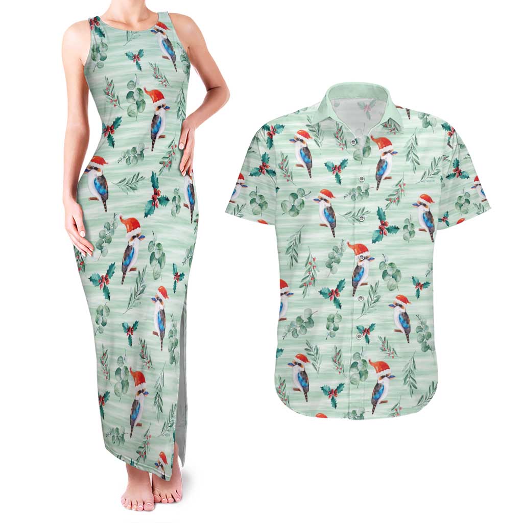 Australia Christmas Couples Matching Tank Maxi Dress and Hawaiian Shirt Aussie Kookaburra Watercolor Seamless Style - Aussie Hoodie