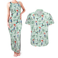 Australia Christmas Couples Matching Tank Maxi Dress and Hawaiian Shirt Aussie Kookaburra Watercolor Seamless Style - Aussie Hoodie