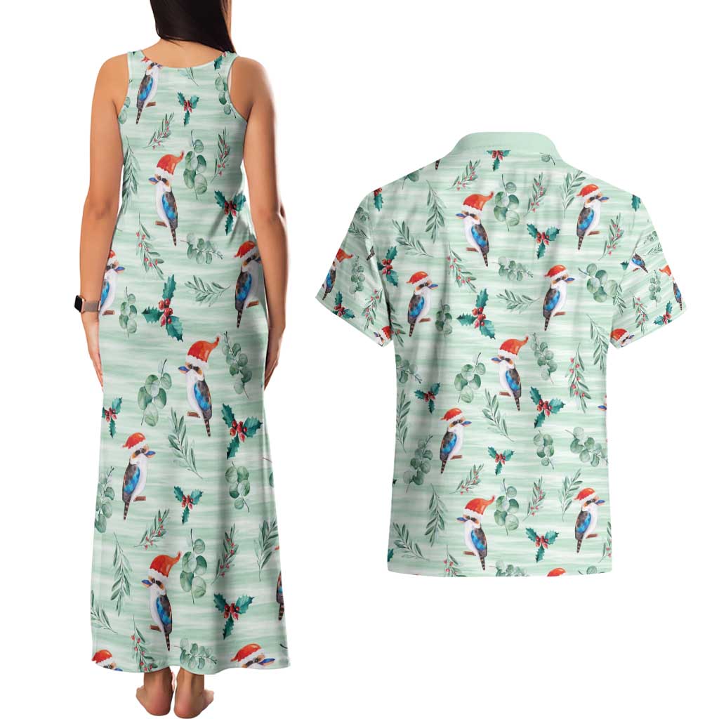 Australia Christmas Couples Matching Tank Maxi Dress and Hawaiian Shirt Aussie Kookaburra Watercolor Seamless Style - Aussie Hoodie