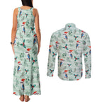 Australia Christmas Couples Matching Tank Maxi Dress and Long Sleeve Button Shirt Aussie Kookaburra Watercolor Seamless Style - Aussie Hoodie