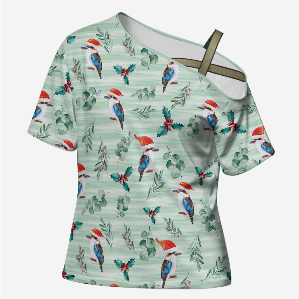 Australia Christmas Cross Shoulder Shirt Aussie Kookaburra Watercolor Seamless Style - Aussie Hoodie