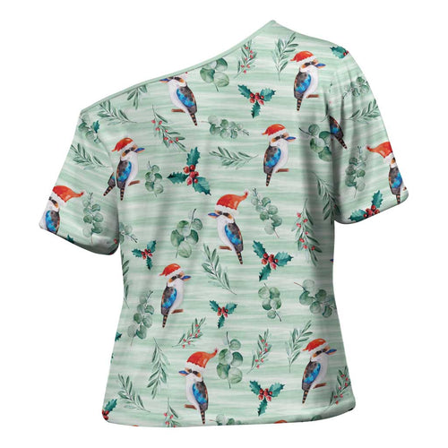 Australia Christmas Cross Shoulder Shirt Aussie Kookaburra Watercolor Seamless Style - Aussie Hoodie