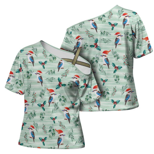 Australia Christmas Cross Shoulder Shirt Aussie Kookaburra Watercolor Seamless Style - Aussie Hoodie