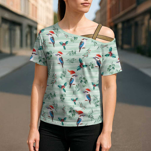 Australia Christmas Cross Shoulder Shirt Aussie Kookaburra Watercolor Seamless Style - Aussie Hoodie