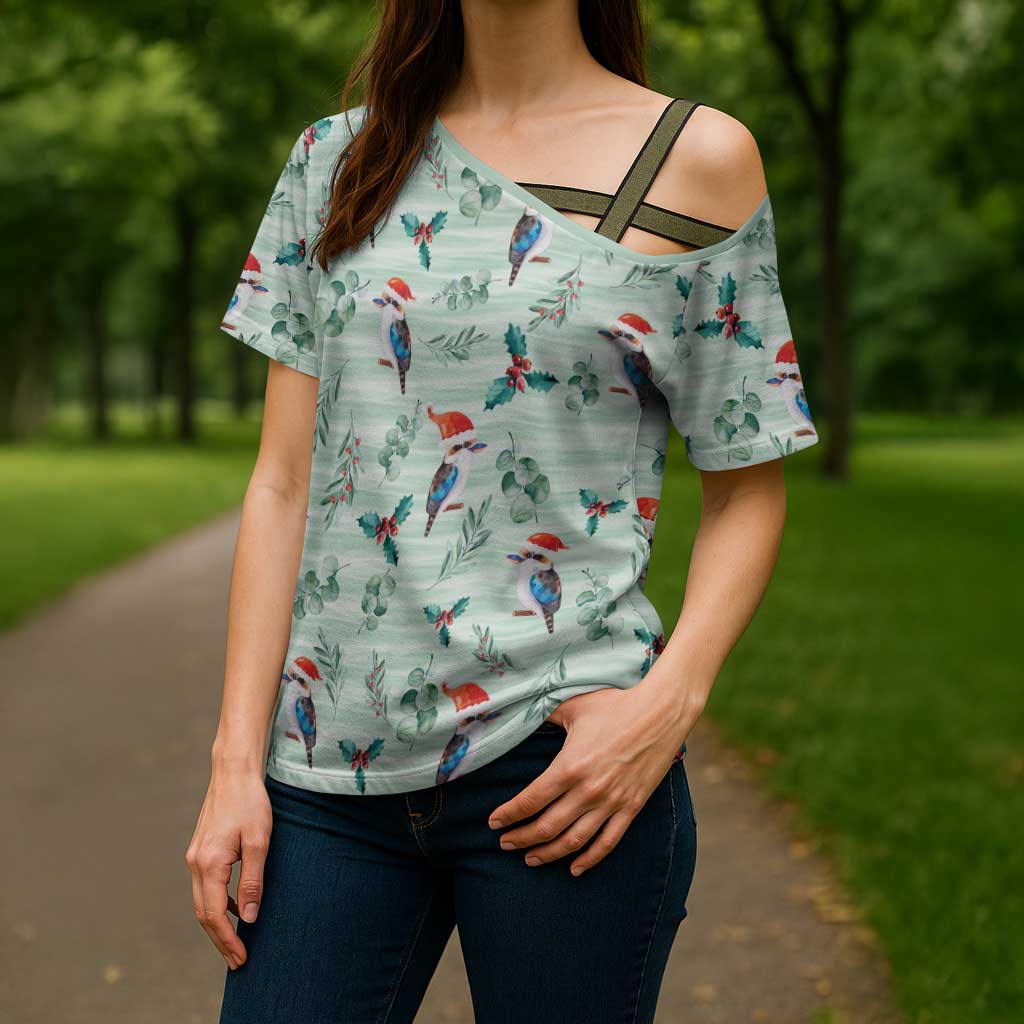 Australia Christmas Cross Shoulder Shirt Aussie Kookaburra Watercolor Seamless Style - Aussie Hoodie