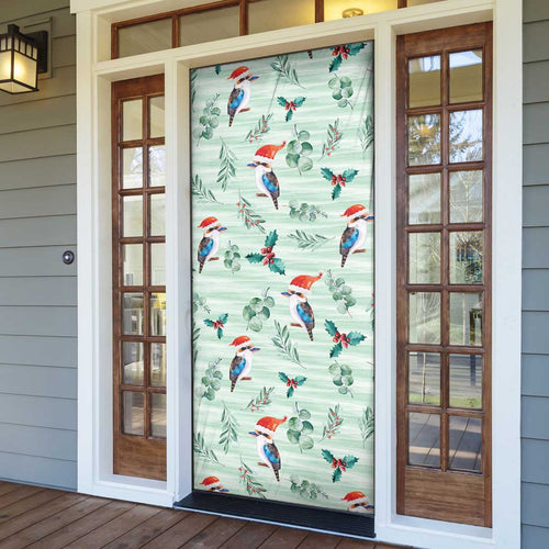 Australia Christmas Door Cover Aussie Kookaburra Watercolor Seamless Style - Aussie Hoodie