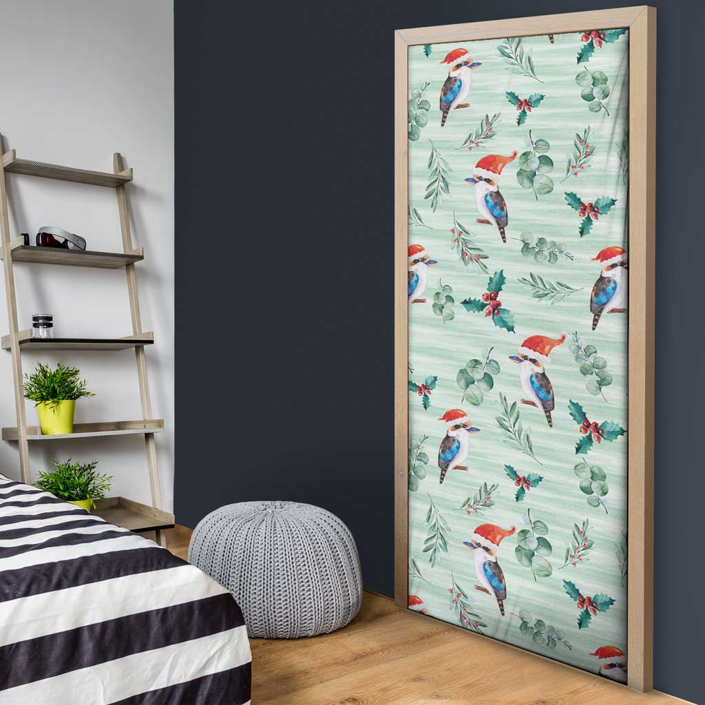 Australia Christmas Door Cover Aussie Kookaburra Watercolor Seamless Style - Aussie Hoodie
