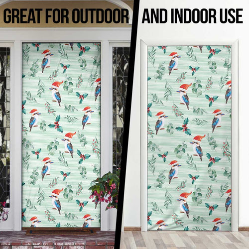 Australia Christmas Door Cover Aussie Kookaburra Watercolor Seamless Style - Aussie Hoodie
