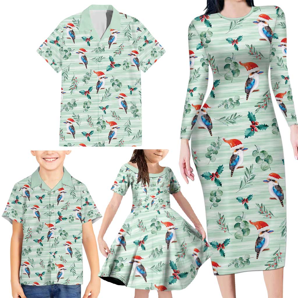 Australia Christmas Family Matching Long Sleeve Bodycon Dress and Hawaiian Shirt Aussie Kookaburra Watercolor Seamless Style - Aussie Hoodie