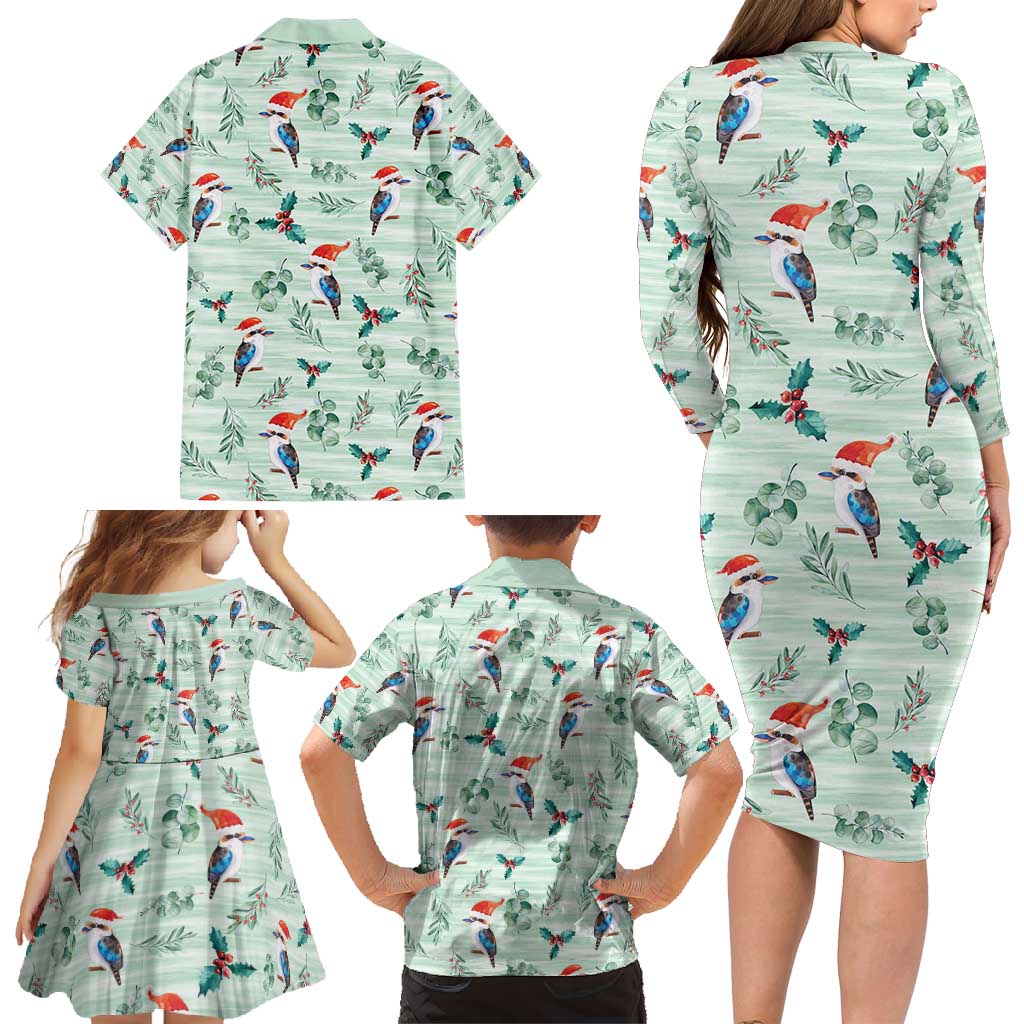 Australia Christmas Family Matching Long Sleeve Bodycon Dress and Hawaiian Shirt Aussie Kookaburra Watercolor Seamless Style - Aussie Hoodie