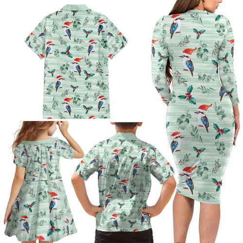 Australia Christmas Family Matching Long Sleeve Bodycon Dress and Hawaiian Shirt Aussie Kookaburra Watercolor Seamless Style - Aussie Hoodie