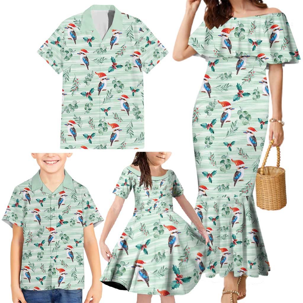 Australia Christmas Family Matching Mermaid Dress and Hawaiian Shirt Aussie Kookaburra Watercolor Seamless Style - Aussie Hoodie