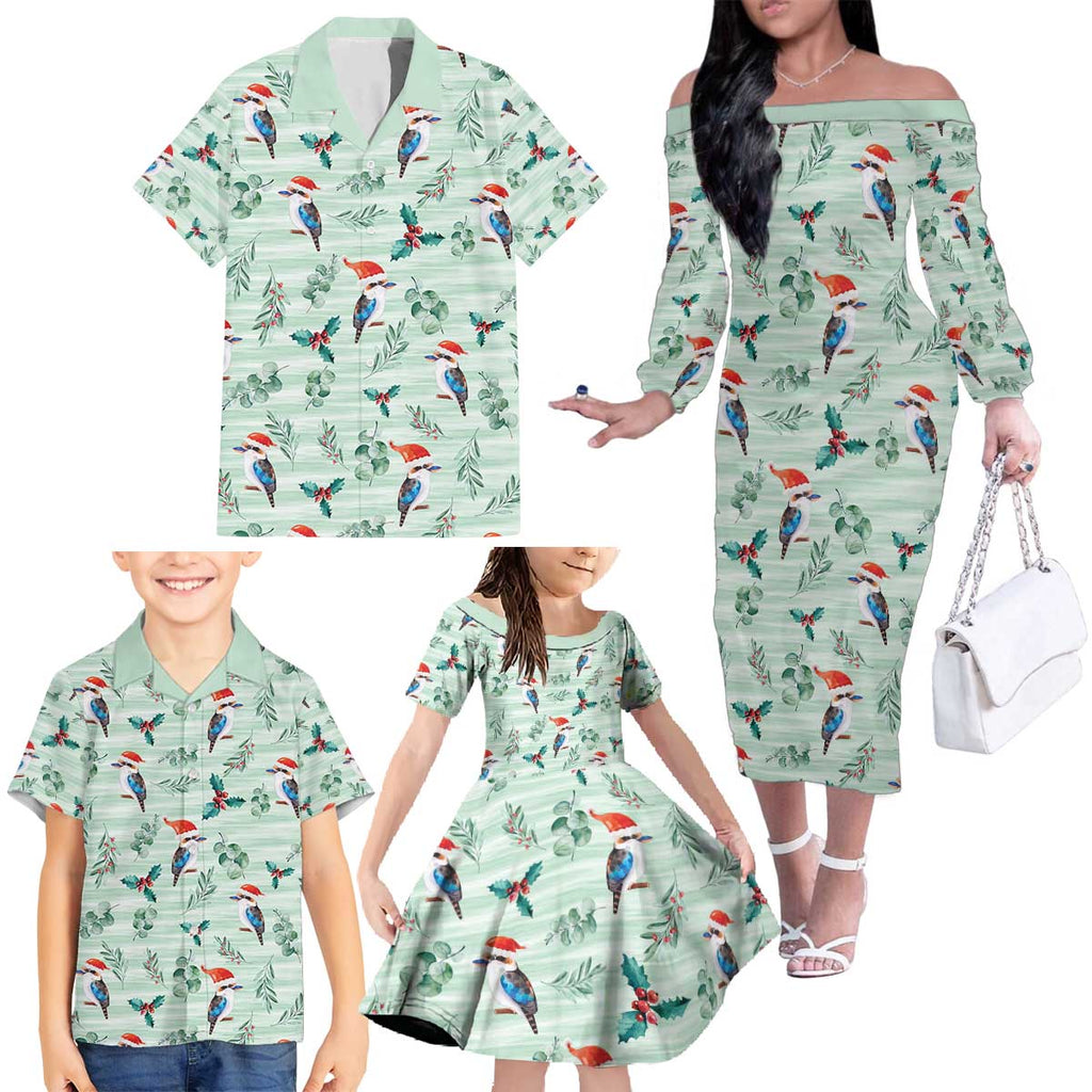 Australia Christmas Family Matching Off The Shoulder Long Sleeve Dress and Hawaiian Shirt Aussie Kookaburra Watercolor Seamless Style - Aussie Hoodie