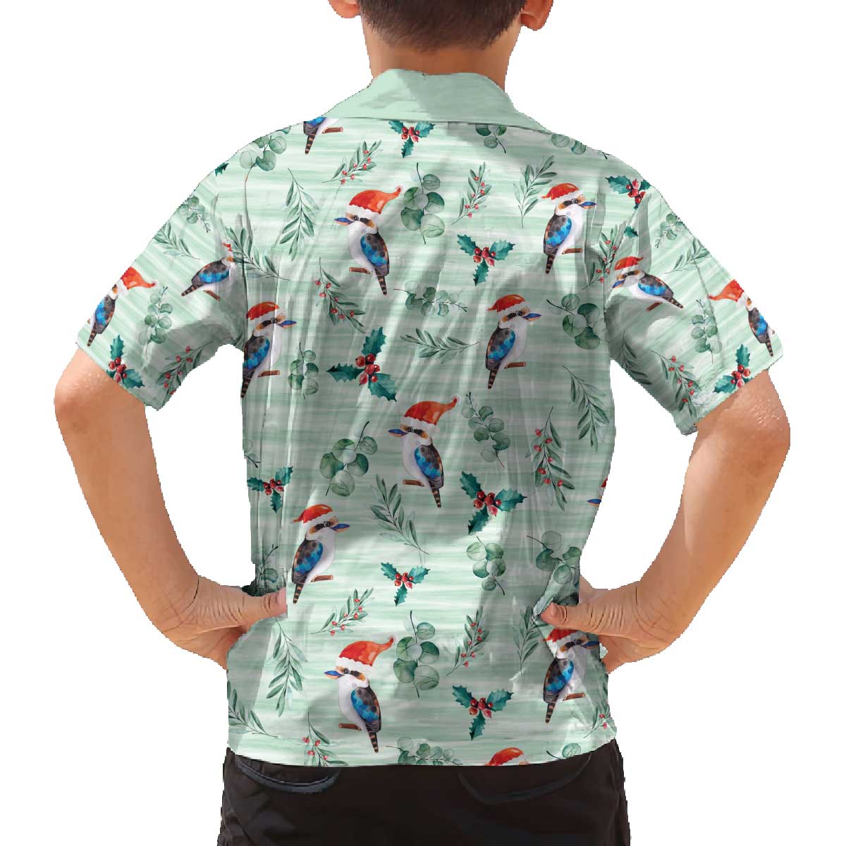 Australia Christmas Family Matching Off The Shoulder Long Sleeve Dress and Hawaiian Shirt Aussie Kookaburra Watercolor Seamless Style - Aussie Hoodie