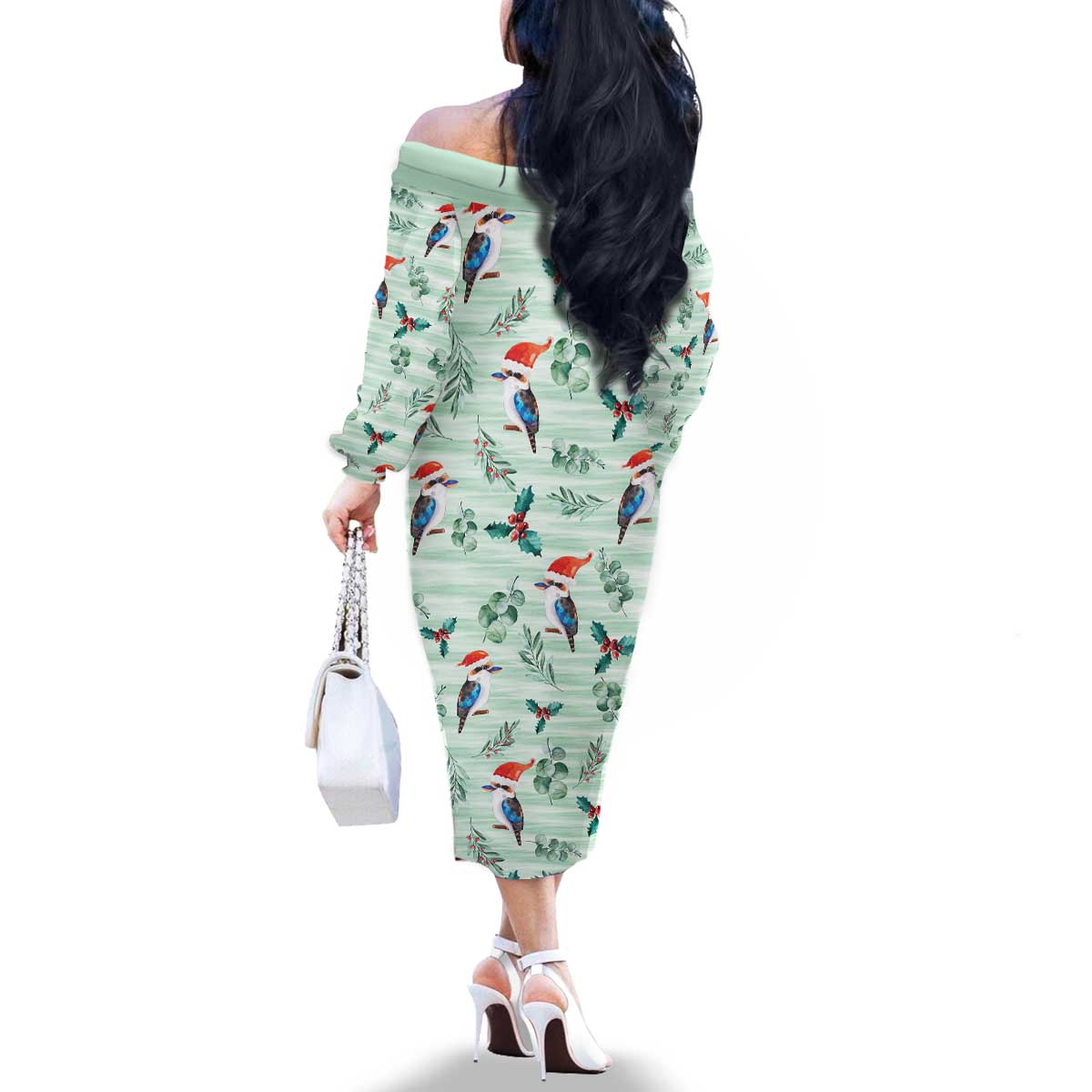 Australia Christmas Family Matching Off The Shoulder Long Sleeve Dress and Hawaiian Shirt Aussie Kookaburra Watercolor Seamless Style - Aussie Hoodie