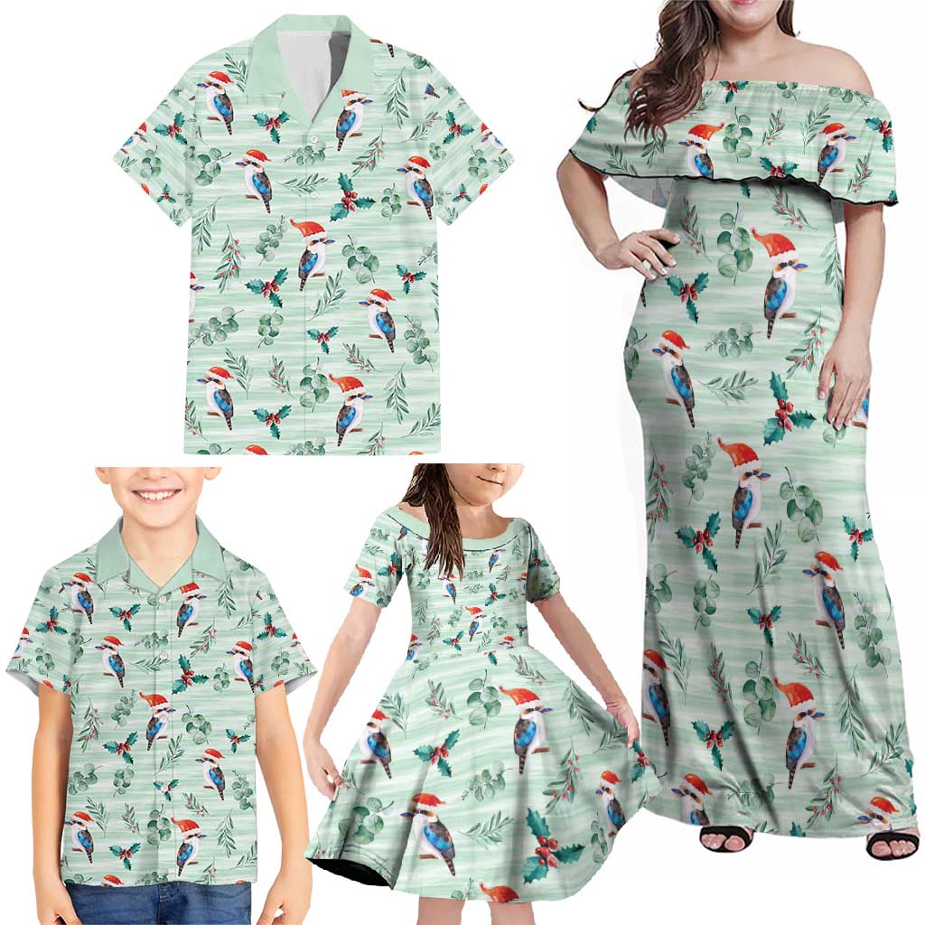 Australia Christmas Family Matching Off Shoulder Maxi Dress and Hawaiian Shirt Aussie Kookaburra Watercolor Seamless Style - Aussie Hoodie