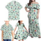 Australia Christmas Family Matching Off Shoulder Maxi Dress and Hawaiian Shirt Aussie Kookaburra Watercolor Seamless Style - Aussie Hoodie