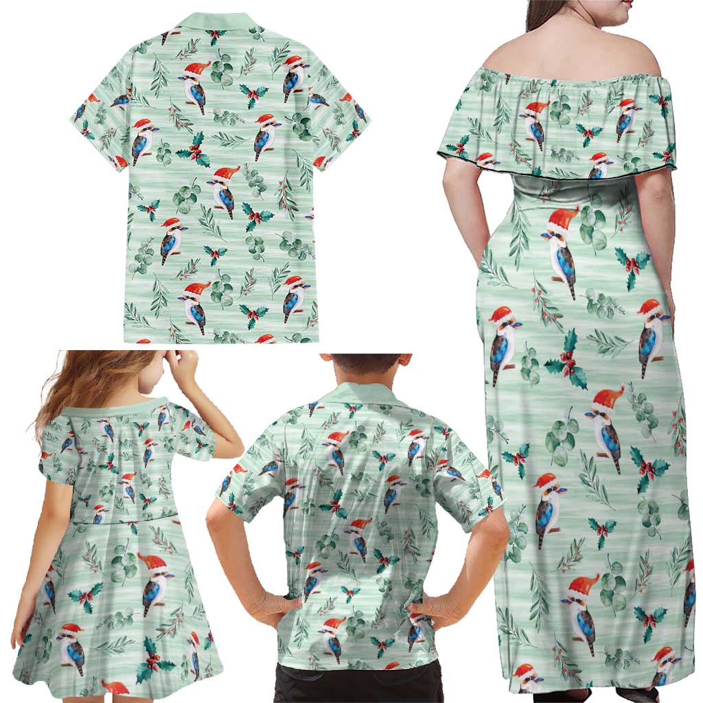 Australia Christmas Family Matching Off Shoulder Maxi Dress and Hawaiian Shirt Aussie Kookaburra Watercolor Seamless Style - Aussie Hoodie